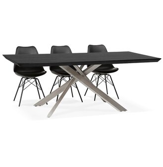 Design eettafel &#039;WALABY&#039; in zwart hout met centrale metalen voet - 200 x 100 cm
