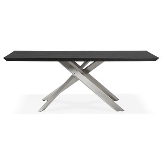 Design eettafel &#039;WALABY&#039; in zwart hout met centrale metalen voet - 200 x 100 cm