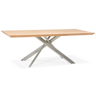 Eettafel &#039;WALABY&#039; in hout met natuurlijke afwerking en met centrale metalen voet - 200 x 100 cm