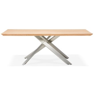 Eettafel &#039;WALABY&#039; in hout met natuurlijke afwerking en met centrale metalen voet - 200 x 100 cm
