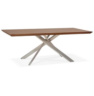 Eettafel &#039;WALABY&#039; in hout met notelaarafwerking en met centrale metalen voet - 200 x 100 cm