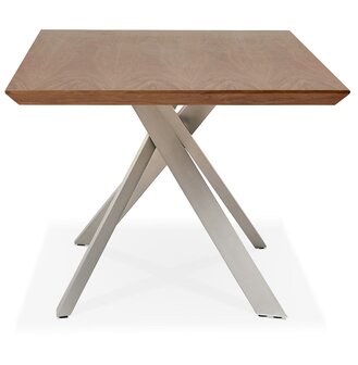 Eettafel &#039;WALABY&#039; in hout met notelaarafwerking en met centrale metalen voet - 200 x 100 cm