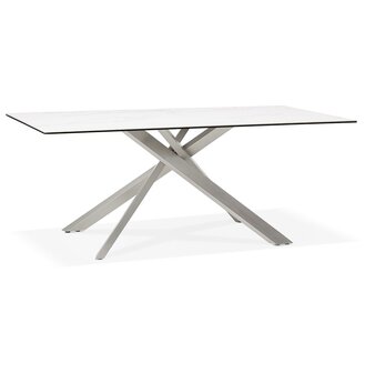 Eettafel &#039;MARKINA&#039; in witte keramiek met metalen onderstel - 180 x 90 cm