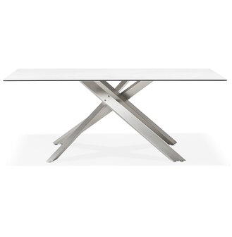 Eettafel &#039;MARKINA&#039; in witte keramiek met metalen onderstel - 180 x 90 cm