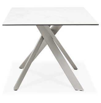 Eettafel &#039;MARKINA&#039; in witte keramiek met metalen onderstel - 180 x 90 cm