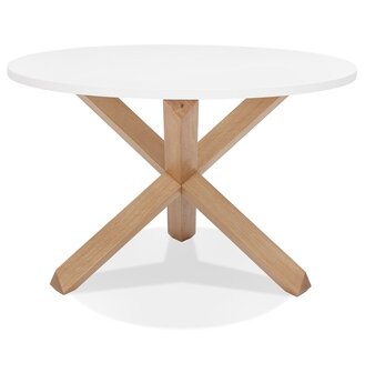 Ronde witte designtafel &#039;MARVEL&#039; in massief eik - &Oslash; 120 cm