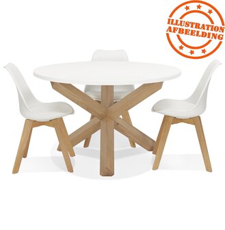 Ronde witte designtafel &#039;MARVEL&#039; in massief eik - &Oslash; 120 cm