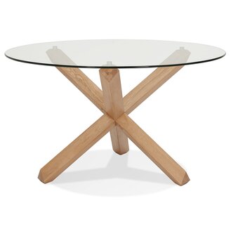Ronde designtafel &#039;MAGIK&#039; in glas en massief eik