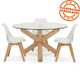 Ronde designtafel &#039;MAGIK&#039; in glas en massief eik