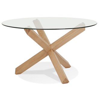 Ronde designtafel &#039;MAGIK&#039; in glas en massief eik