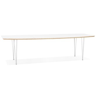 Table de salle &agrave; manger extensible &#039;TADAM&#039; blanche avec pieds en m&eacute;tal blanc - 170(270)x100 cm