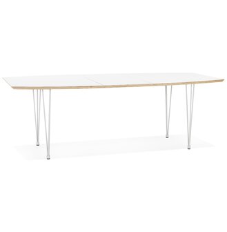 Table de salle &agrave; manger extensible &#039;TADAM&#039; blanche avec pieds en m&eacute;tal blanc - 170(270)x100 cm