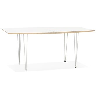 Table de salle &agrave; manger extensible &#039;TADAM&#039; blanche avec pieds en m&eacute;tal blanc - 170(270)x100 cm