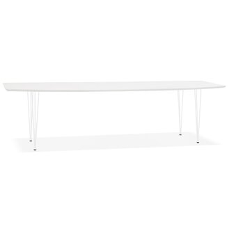 Uitschuifbare witte design eettafel &#039;HUSKI&#039; met witte metalen poten - 170(270)x100 cm