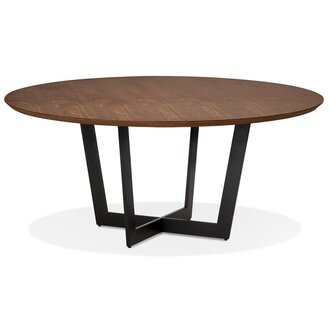 Ronde eettafel &#039;LULU&#039; van zwart metaal en notenhouten afwerking - &Oslash;120 cm