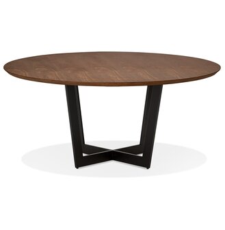 Ronde eettafel &#039;LULU&#039; van zwart metaal en notenhouten afwerking - &Oslash;120 cm