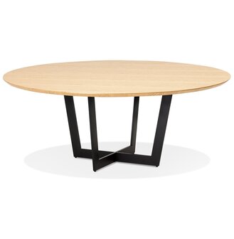 Ronde eettafel &#039;LULU&#039; van zwart metaal en natuurkleurig hout - &Oslash;140 cm