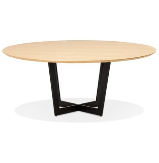Ronde eettafel &#039;LULU&#039; van zwart metaal en natuurkleurig hout - &Oslash;140 cm