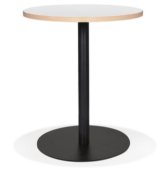 Witte ronde bistrotafeltje &#039;YOGI&#039; met een zwarte metalen poot - &Oslash; 60 cm