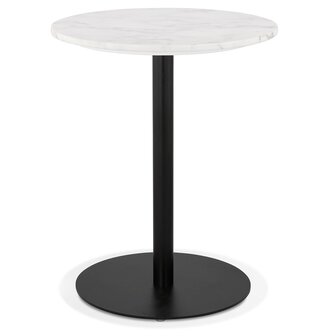 Rond bistrotafeltje &#039;TOMY&#039; van wit gemarmerde steen en zwart metaal - &Oslash; 60 cm