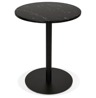 Rond bistrotafeltje &#039;TOMY&#039; van zwart gemarmerde steen en zwart metaal - &Oslash; 60 cm