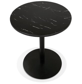 Rond bistrotafeltje &#039;TOMY&#039; van zwart gemarmerde steen en zwart metaal - &Oslash; 60 cm