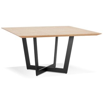 Vierkante eettafel &#039;ANITA&#039; van natuurkleurig afgewerkt hout en zwart metaal - 140x140 cm