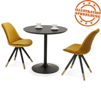 Ronde design tafel &#039;HUSH&#039; van hout en zwart metaal - &Oslash; 80 cm