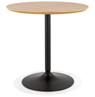 Ronde designtafel &#039;HUSH&#039; van hout met natuurlijke afwerking en zwart metaal - &Oslash; 80 cm