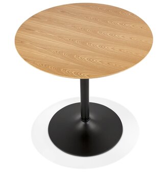 Ronde designtafel &#039;HUSH&#039; van hout met natuurlijke afwerking en zwart metaal - &Oslash; 80 cm