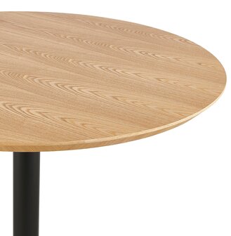 Ronde designtafel &#039;HUSH&#039; van hout met natuurlijke afwerking en zwart metaal - &Oslash; 80 cm