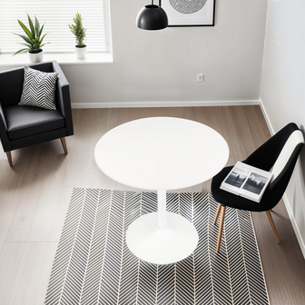 Ronde designtafel &#039;CHIVA&#039; van hout en wit metaal - &Oslash; 80 cm