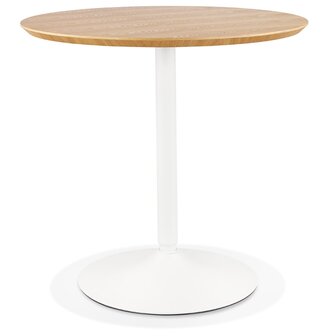 Ronde designtafel &#039;HUSH&#039; van hout met natuurlijke afwerking en wit metaal - &Oslash; 80 cm
