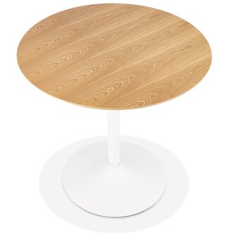 Ronde designtafel &#039;HUSH&#039; van hout met natuurlijke afwerking en wit metaal - &Oslash; 80 cm