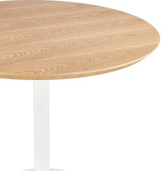 Ronde designtafel &#039;HUSH&#039; van hout met natuurlijke afwerking en wit metaal - &Oslash; 80 cm