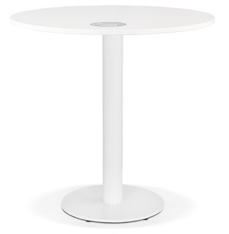 Rond eettafeltje &#039;LUCETTE&#039; van hout en wit gietijzer - &Oslash; 68 cm