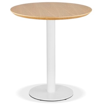 Rond eettafeltje &#039;BASTILLE&#039; van natuurlijk afgewerkt hout en wit gietijzer - &Oslash; 60 cm
