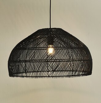 Ronde hanglamp &#039;CANUL&#039; van zwart gevlochten rotan