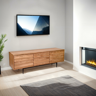 Design tv-meubel &#039;GALILEO&#039; van acaciahout met zwarte metalen poten