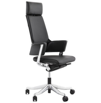 Ergonomische bureaustoel &#039;VIP&#039; in echt zwart leder.