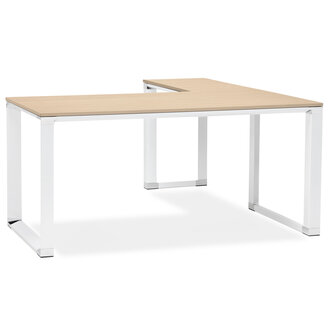 Design hoekbureau &#039;XLINE&#039; met natuurlijke houten afwerking en wit metaal (hoek naar keuze) - 160 cm