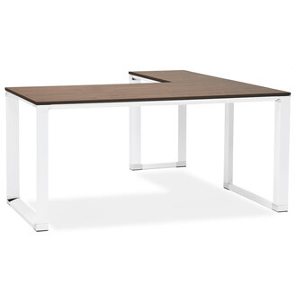 Design hoekbureau &#039;XLINE&#039; met notenhouten afwerking en wit metaal (hoek naar keuze) - 160 cm