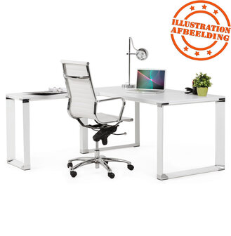 Design hoekbureau &#039;XLINE&#039; met notenhouten afwerking en wit metaal (hoek naar keuze) - 160 cm