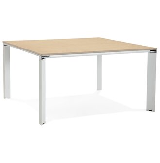 Vergadertafel / bench-bureau &#039;XLINE SQUARE&#039; met natuurlijke houten afwerking en wit metaal - 140x140 cm