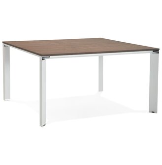 Vergadertafel / bench-bureau &#039;XLINE SQUARE&#039; met notenhouten afwerking en wit metaal - 140x140 cm