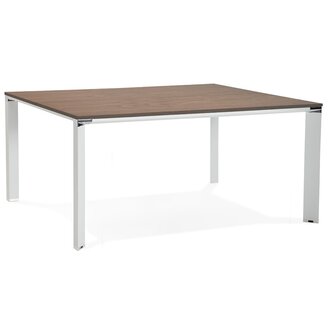 Vergadertafel / bench-bureau &#039;XLINE SQUARE&#039; met notenhouten afwerking en wit metaal - 160x160 cm