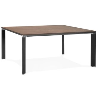 Vergadertafel / bench-bureau &#039;XLINE SQUARE&#039; met notenhouten afwerking en zwart metaal - 160x160 cm