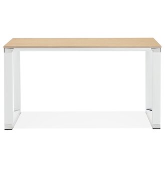 Klein recht designbureau &#039;XLINE&#039; in hout met natuurlijke afwerking en wit metaal - 140x70 cm