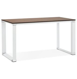 Klein recht designbureau &#039;XLINE&#039; met notenhouten afwerking en wit metaal - 140x70 cm