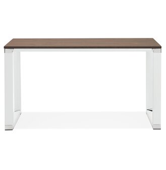 Klein recht designbureau &#039;XLINE&#039; met notenhouten afwerking en wit metaal - 140x70 cm